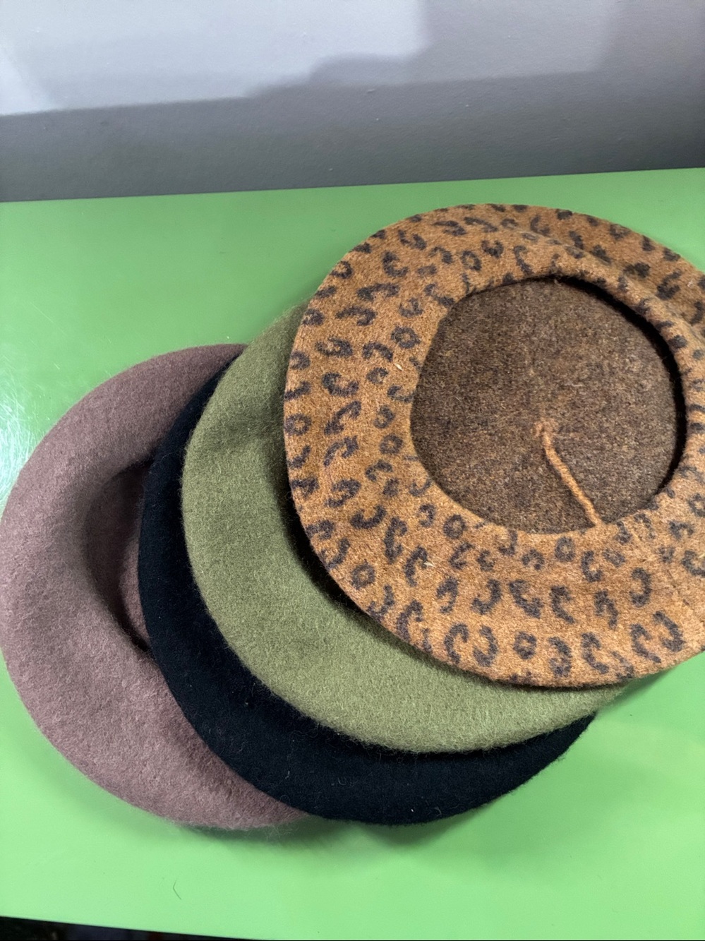 Amazon Women’s Wool Beret Set - Brown, Black, Olive & Leopard - Picture 2 of 2